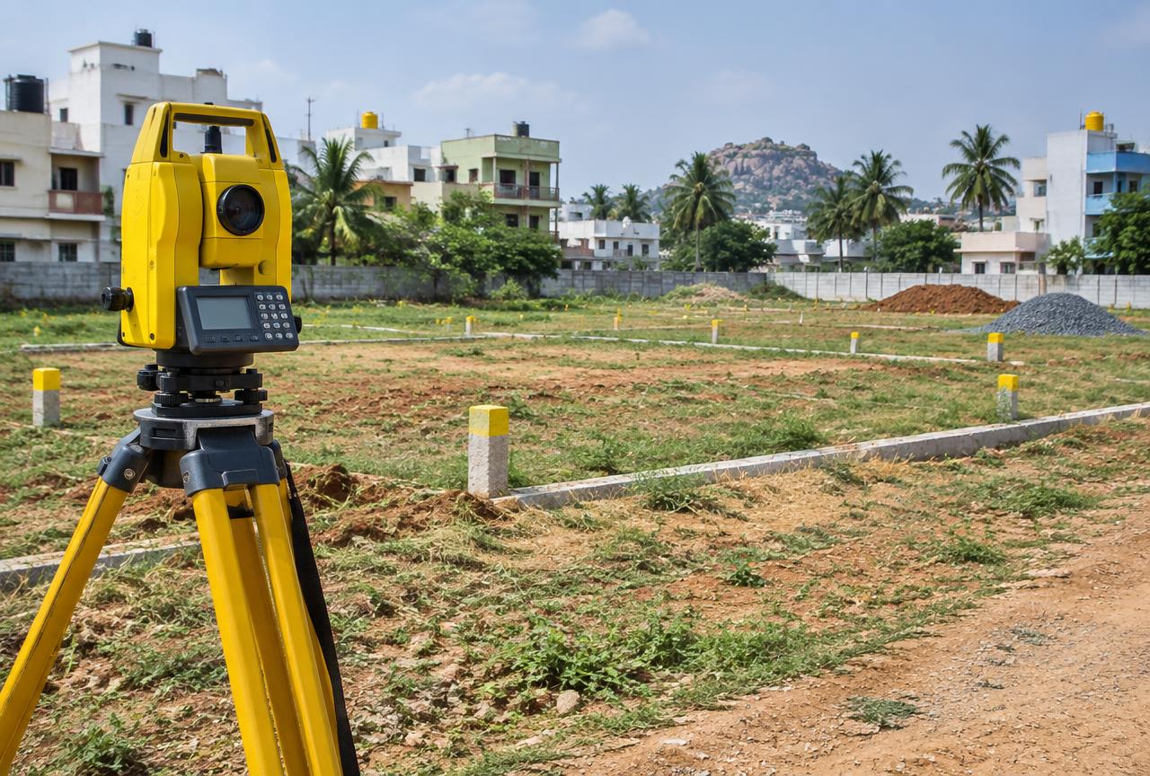 Surveying equipment on a building plot